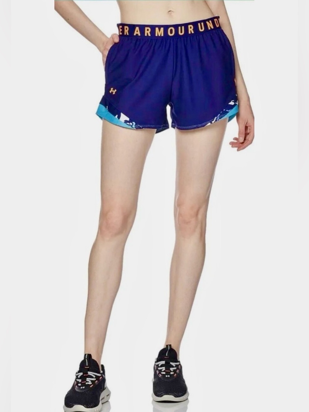 Under Armour Women's Play Up 3.0 Athletic Run Shorts Blue Purple Orange Medium - Picture 2 of 9